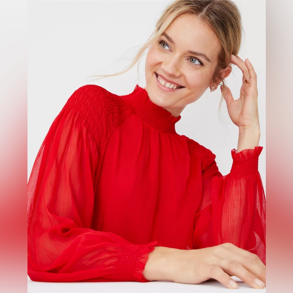 Ann Taylor Smocked Mock Neck Popover